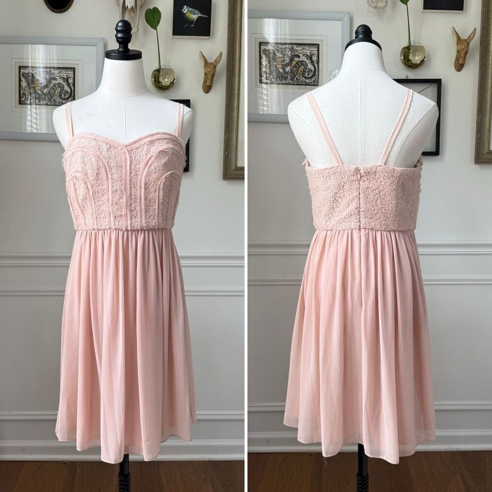 BCBGMaxAzria Bare Pink Sequin Chiffon Short Cocktail Homecoming Dress 10
